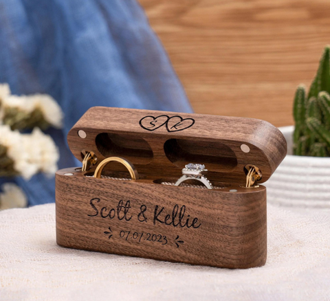 Amazon.com: Funmii Custom Wedding Ring Box, Engraved Wodden Engagement Ring  Box, Square Ring Holder for 2 Rings, Proposal Wedding Ceremony Ring Bearer Jewelry  Box Gifts : Clothing, Shoes & Jewelry