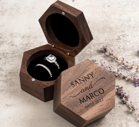 Customized wooden ring box unique engagement decor ceremony