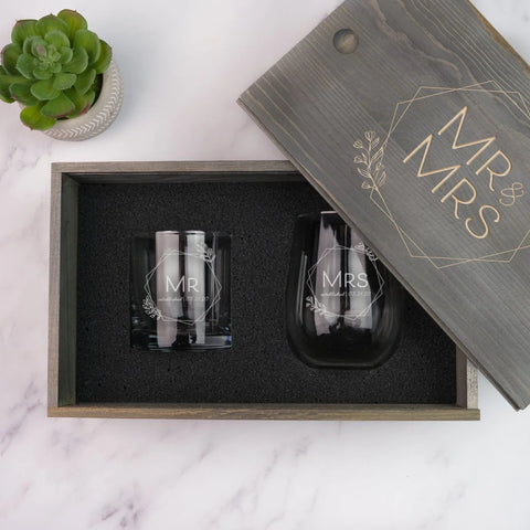 Mr. &amp; Mrs. Wine and Whiskey Gift Set