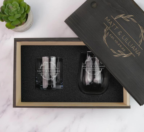 Etched Wine & Whiskey Gift Set