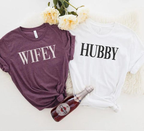 Embroidered Wifey and Hubby Shirt