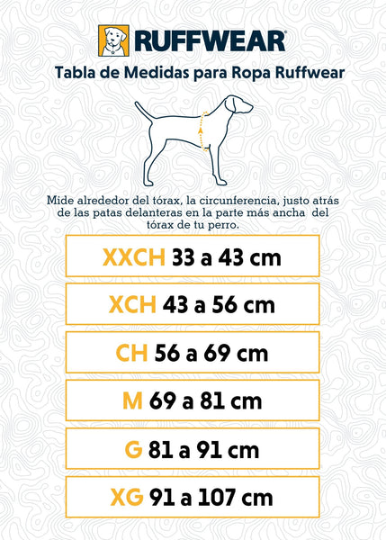 Tabla de Medidas para Ropa para perros de Ruffwear