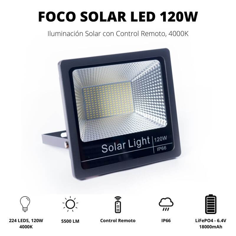 Foco Solar 120W, Luz Neutra 4000K - LEDS-SOLAR