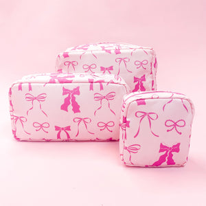 Pink Bows Nylon Cosmetic Zipper Bag - The Fizz Boutique