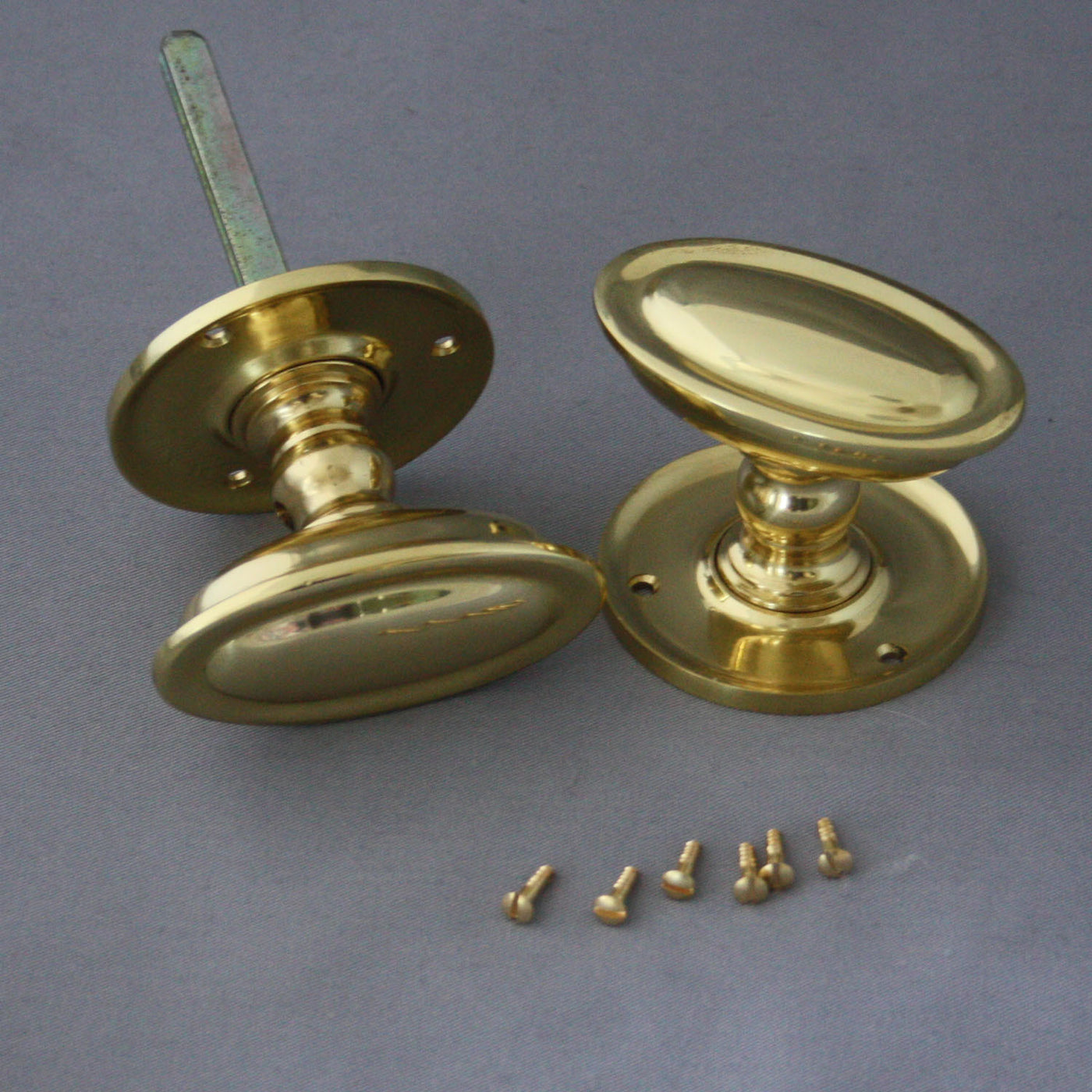 Edwardian Brass Oval Door Knobs Architectural Decor 4166