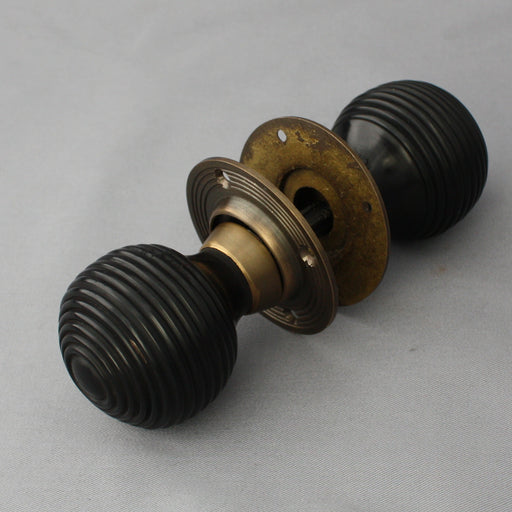 80mm Solid Antique Brass Beehive Centre Door Knob Pull Front