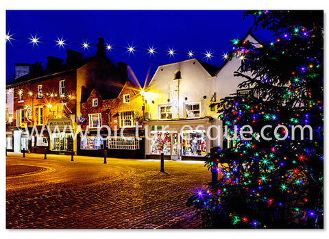 Knaresborough Market Place by Twilight Christmas Card by Charlotte Gale