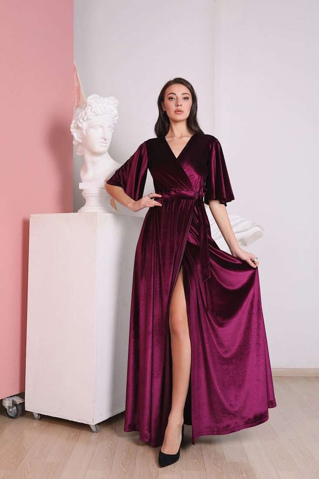 velvet long wrap dress