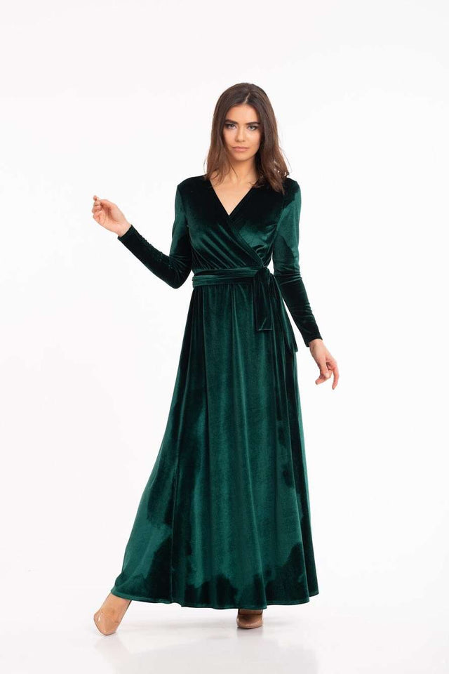 emerald velvet wrap dress