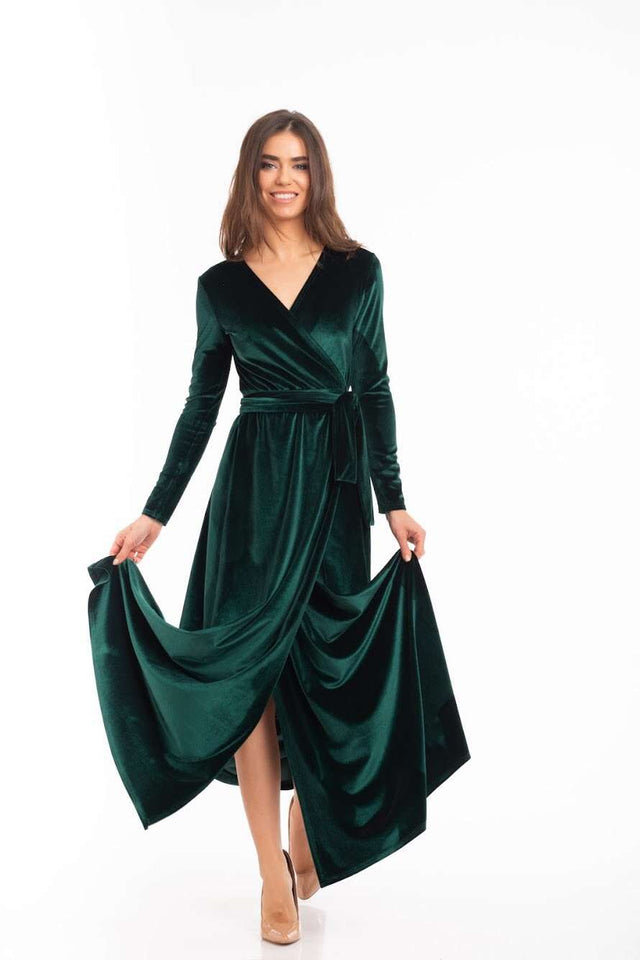 Long Sleeve Green Velvet Maxi Dress ...