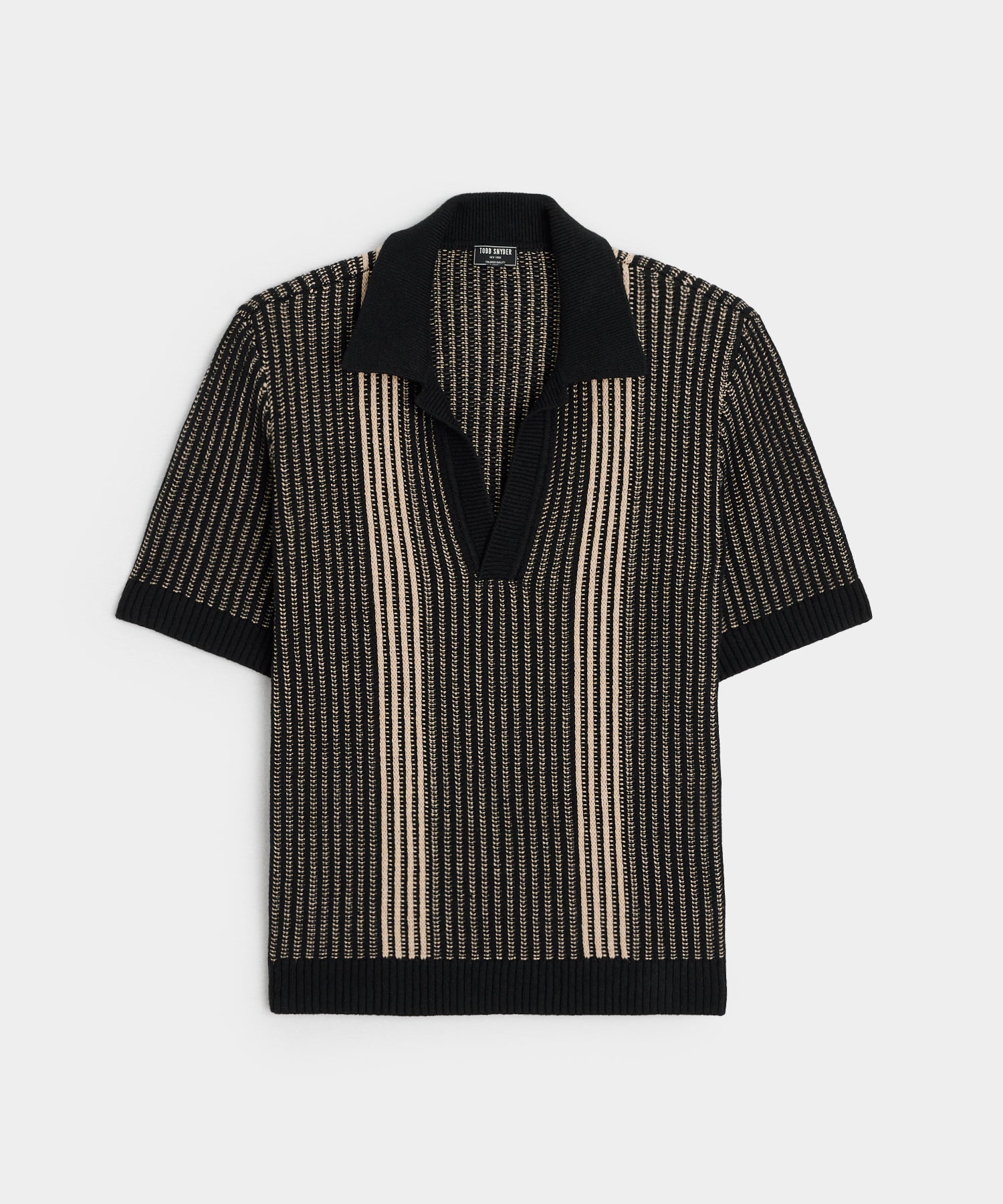 Striped Short-Sleeve Polo in Black