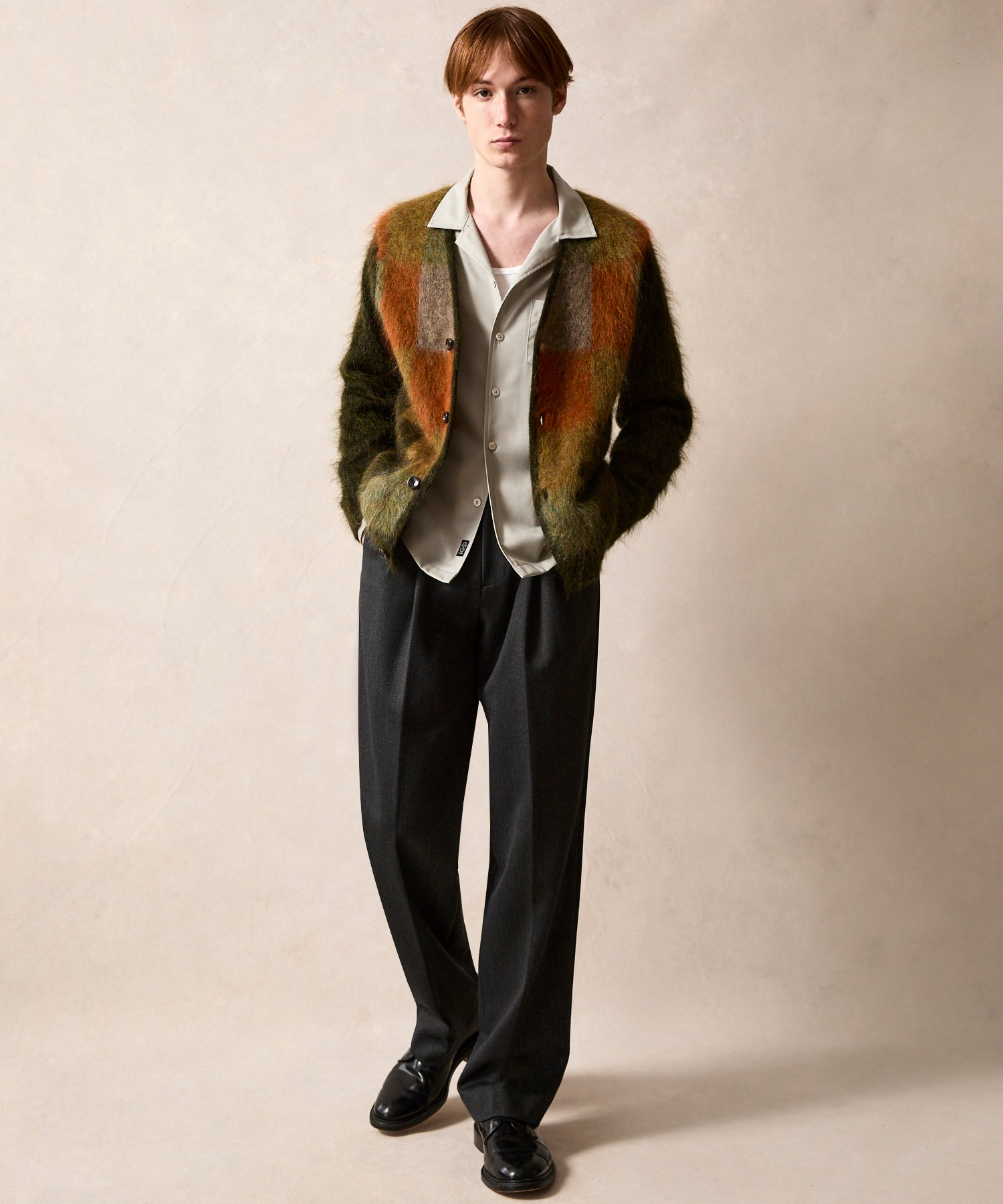 Mohair Stacked Blocks Cardigan in Garden Green