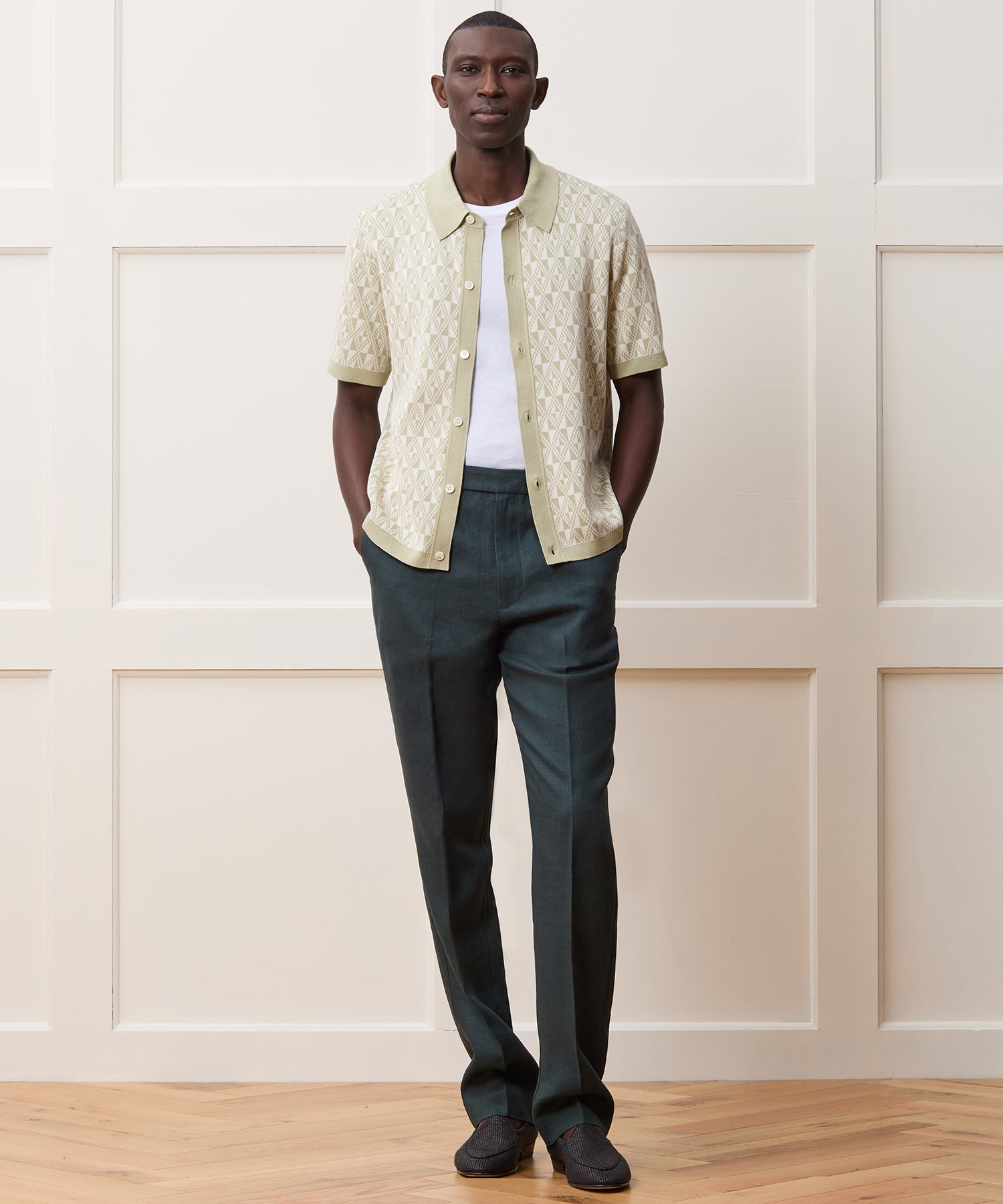 Silk-Cotton Full-Placket Sweater Polo
