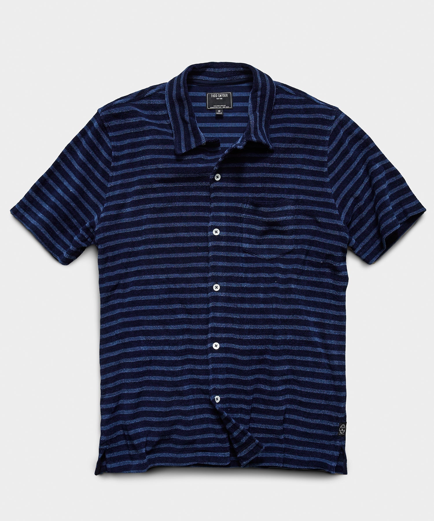 Stripe Terry Button Down Polo in Navy 