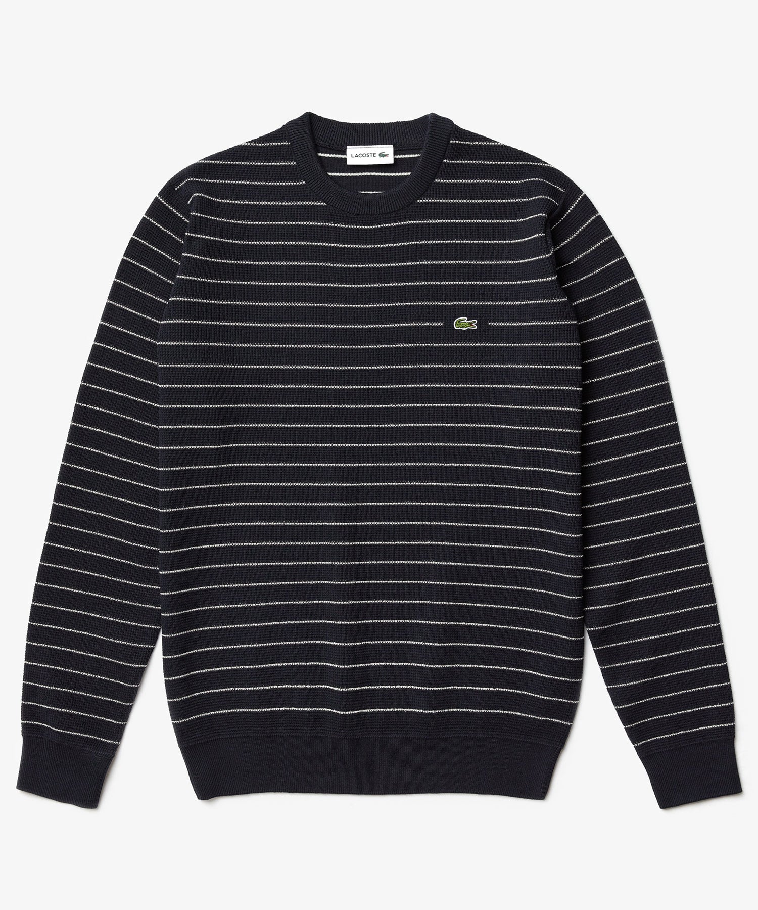 lacoste striped sleeve crew sweater