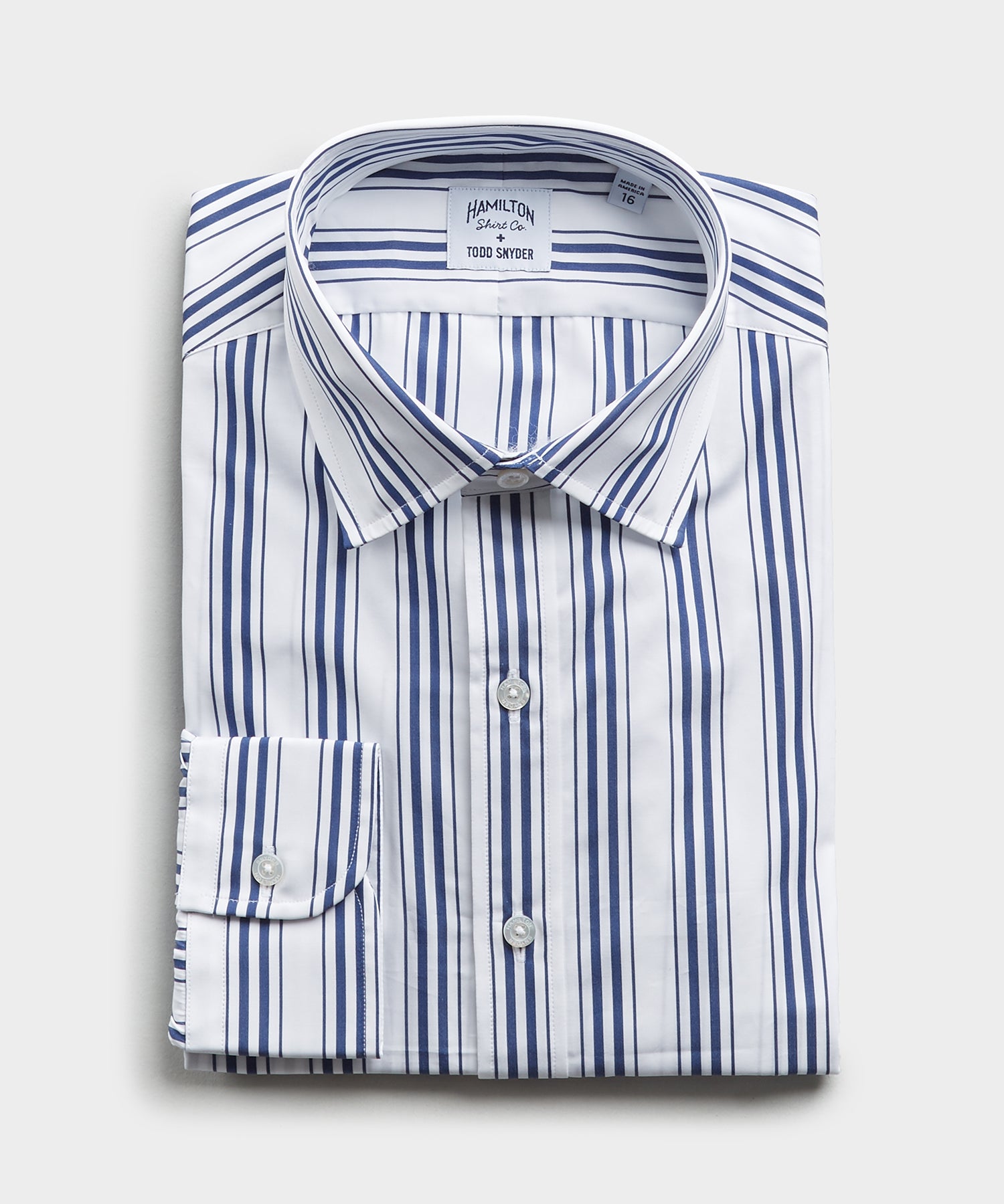 Image of Made in the USA Hamilton + Todd Snyder Multitrack Stripe Shirt in Blue