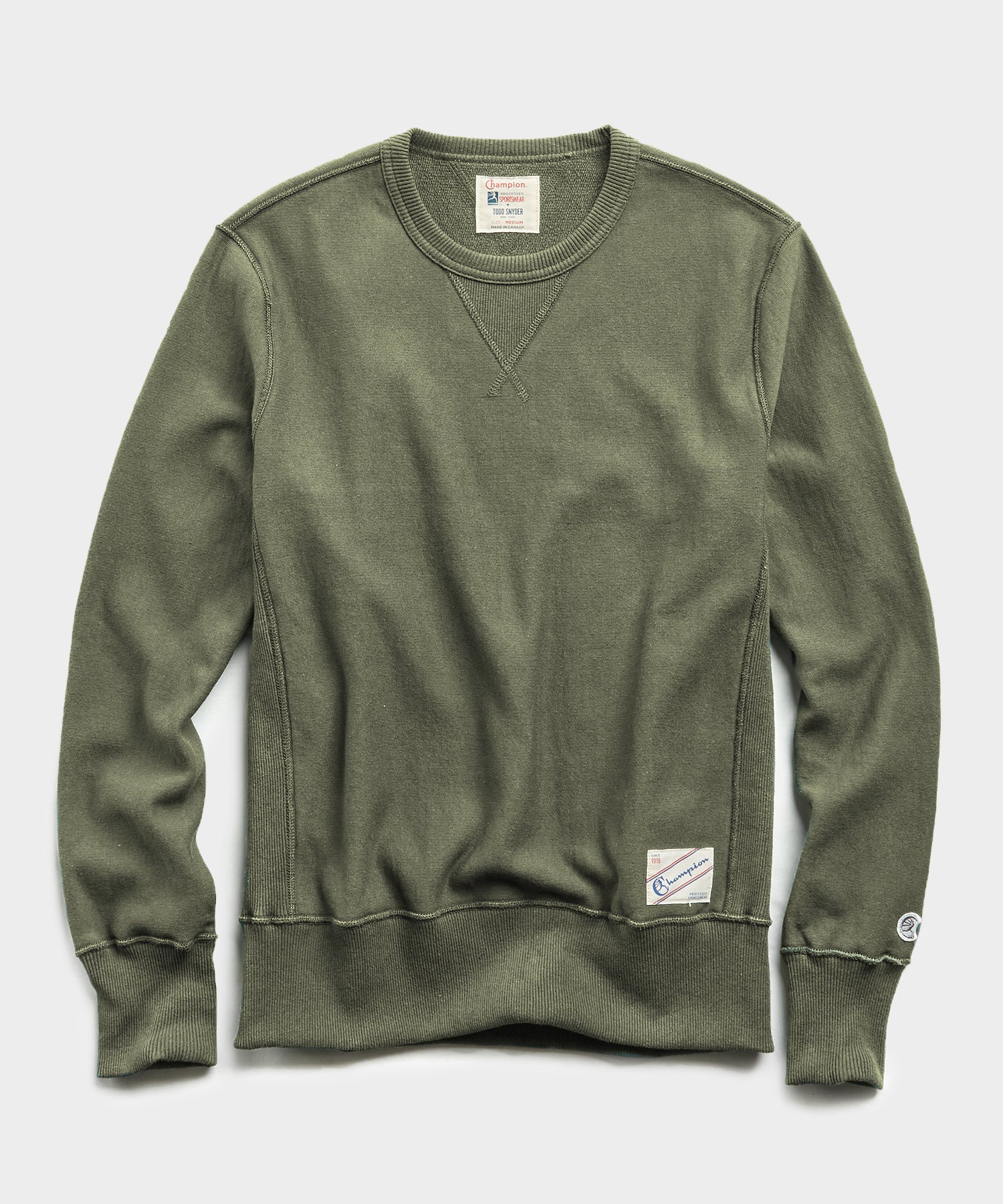 Reverse Weave Crew in Washed Olive 