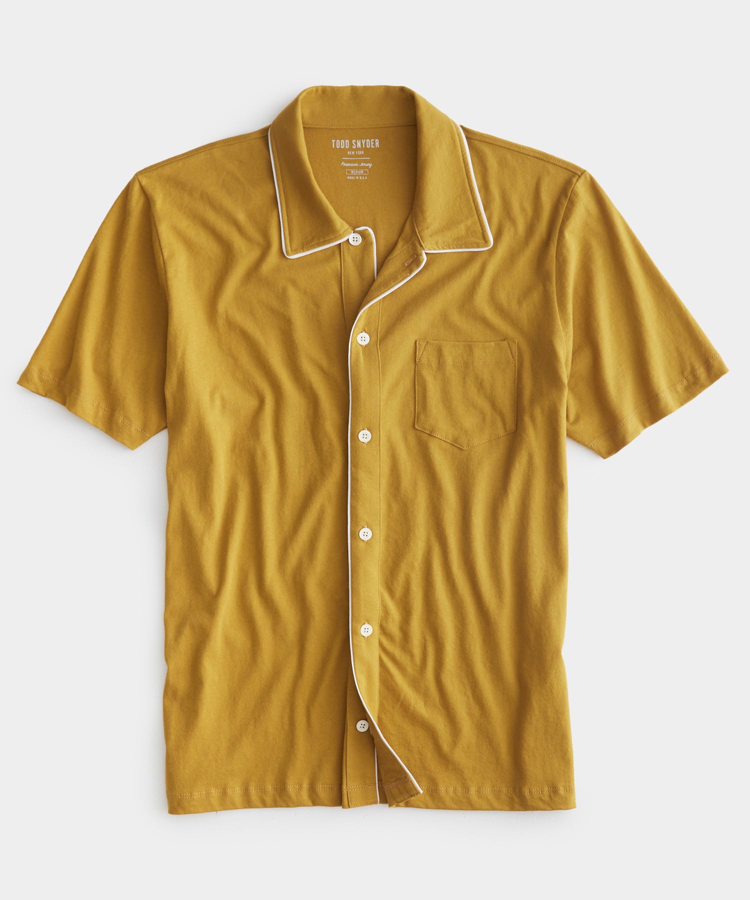 Mens Vintage Shirts – Casual, Dress, T-shirts, Polos Made in L.A. Montauk Tipped Full Placket Polo in Bitter Gold $128.00 AT vintagedancer.com