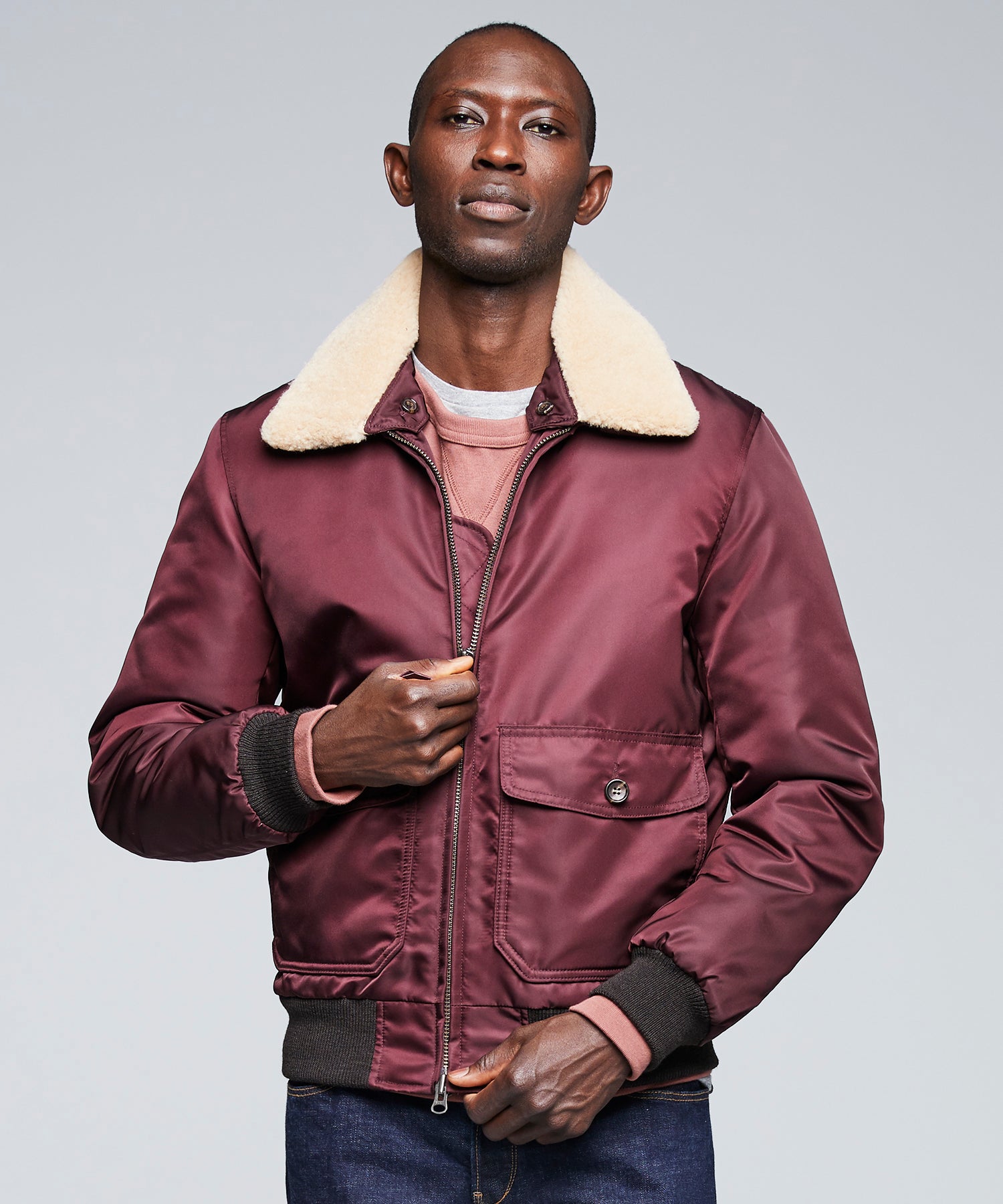 Shearling Collar Bomber Jacket 