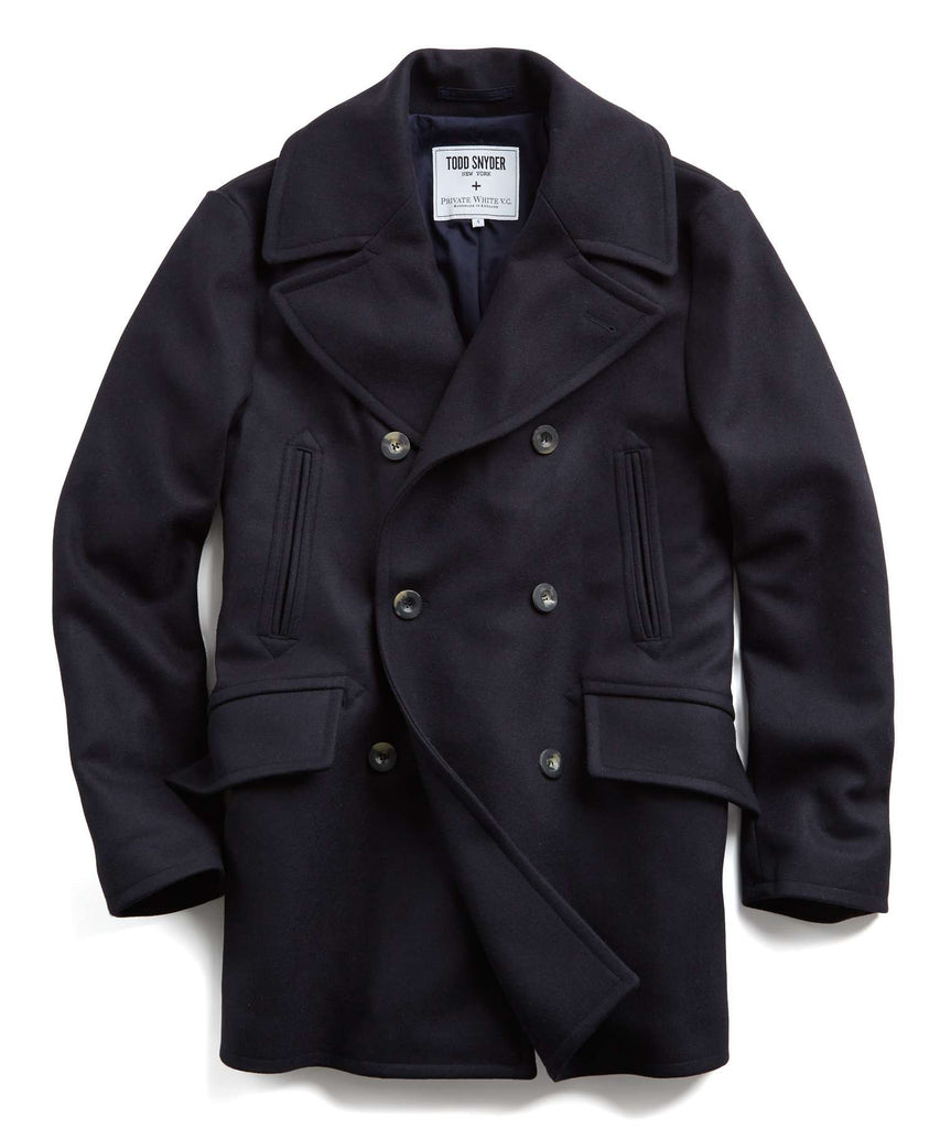 Todd Snyder + Private White Manchester Wool Peacoat in Navy