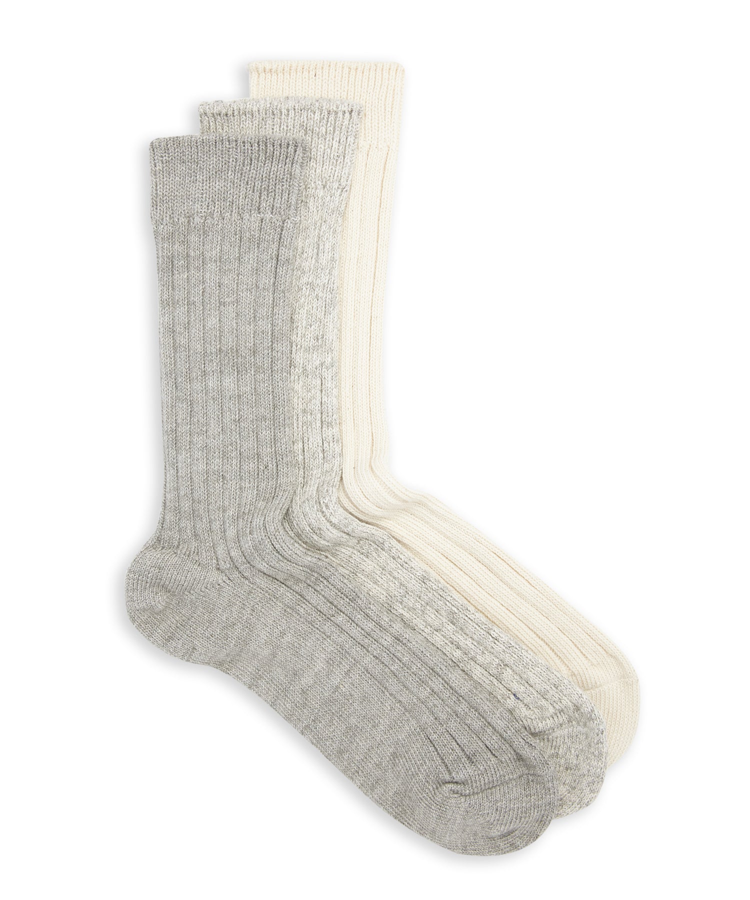 Rototo Organic Daily 3 Pack Ribbed Socks in Ecru/Grey