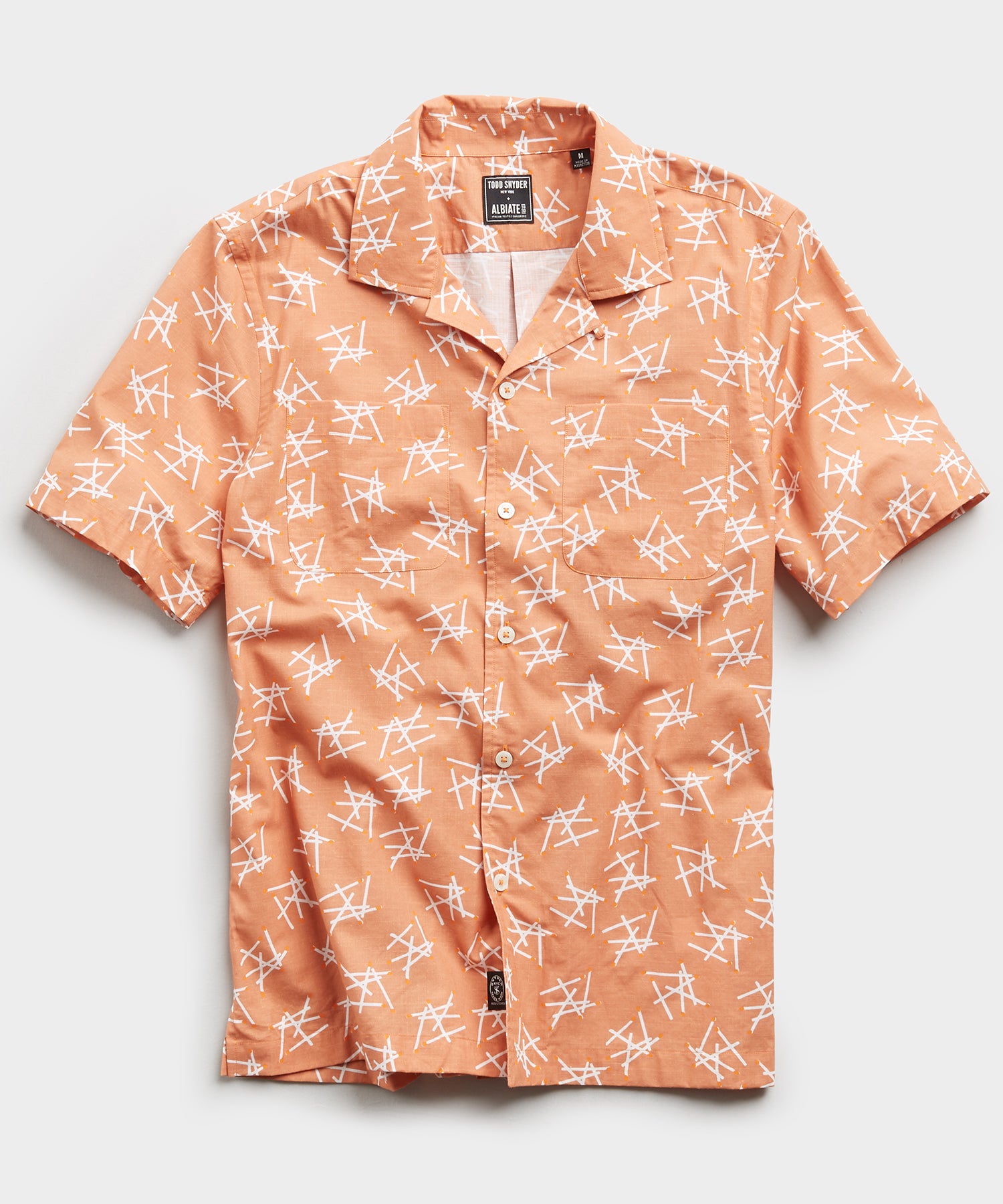 Image of Limited Edition Matchstick Print Camp Collar Short Sleeve Shirt in Peach