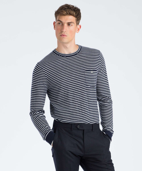 Cashmere T-Shirt Sweater in Navy Stripe