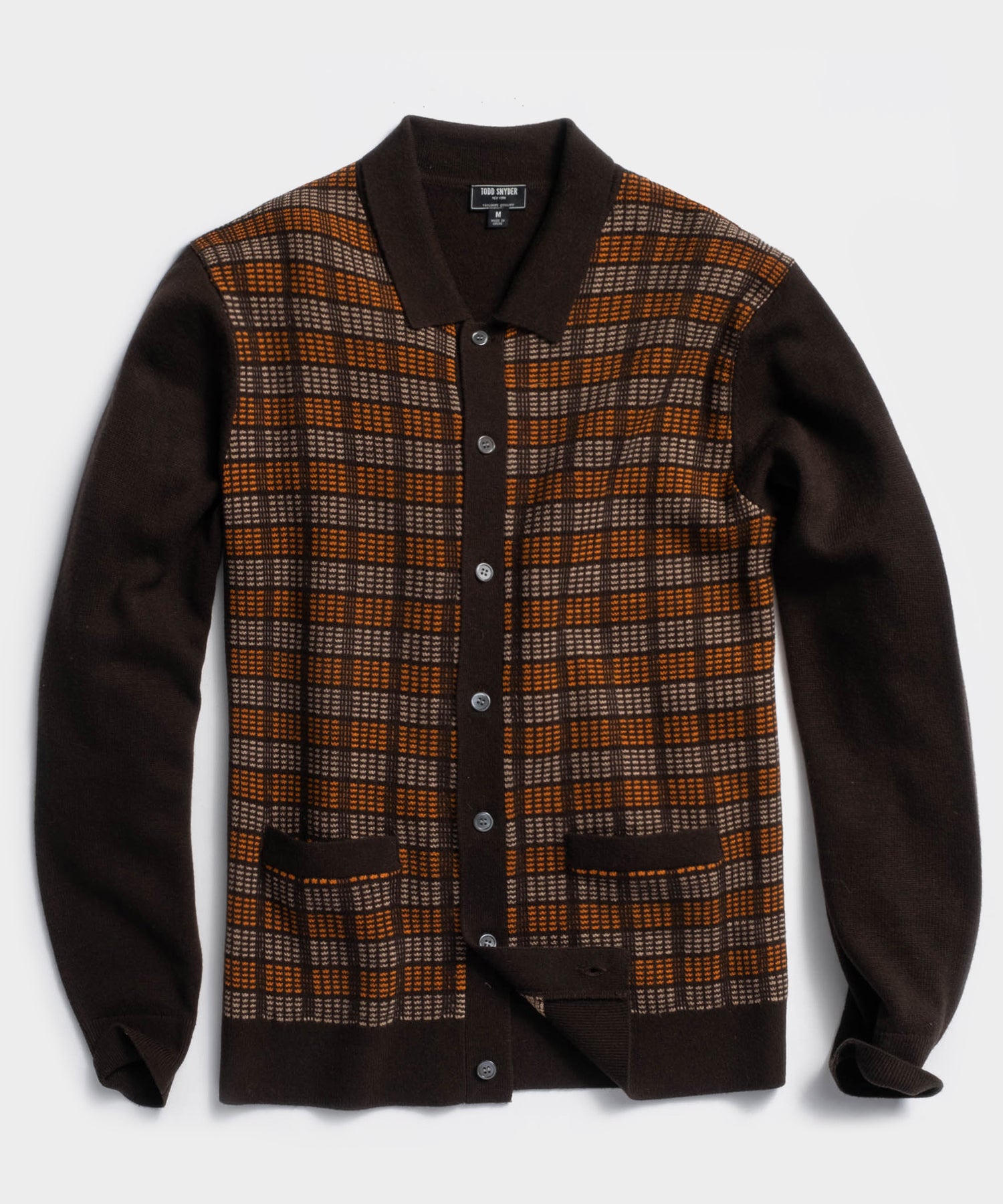 Image of Italian Merino Sweater Polo Cardigan in Brown