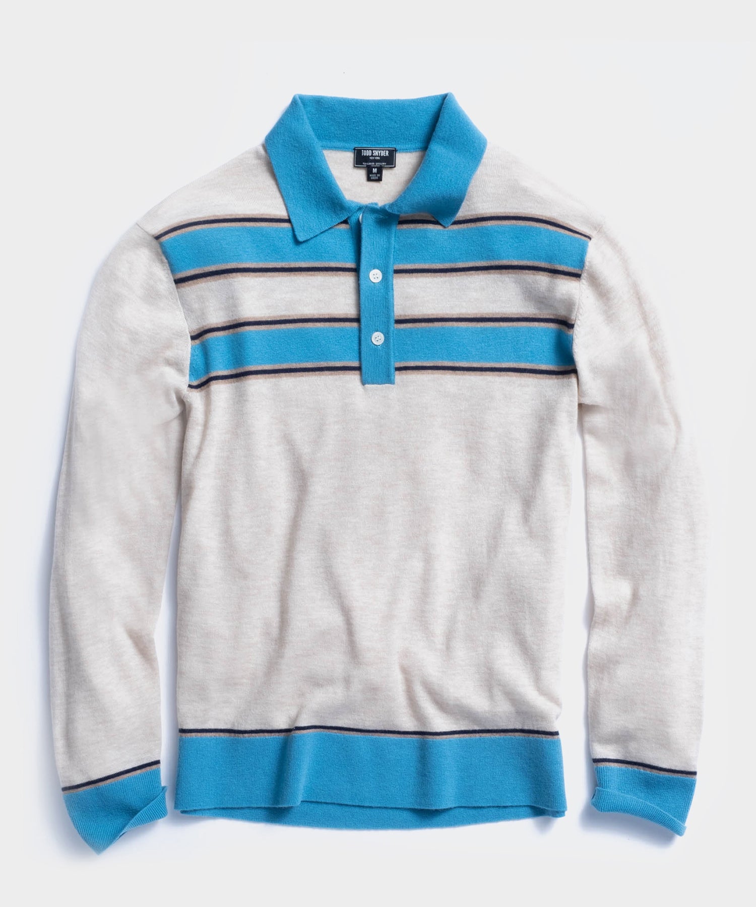 Image of Long Sleeve Stripe Sweater Polo in Cream