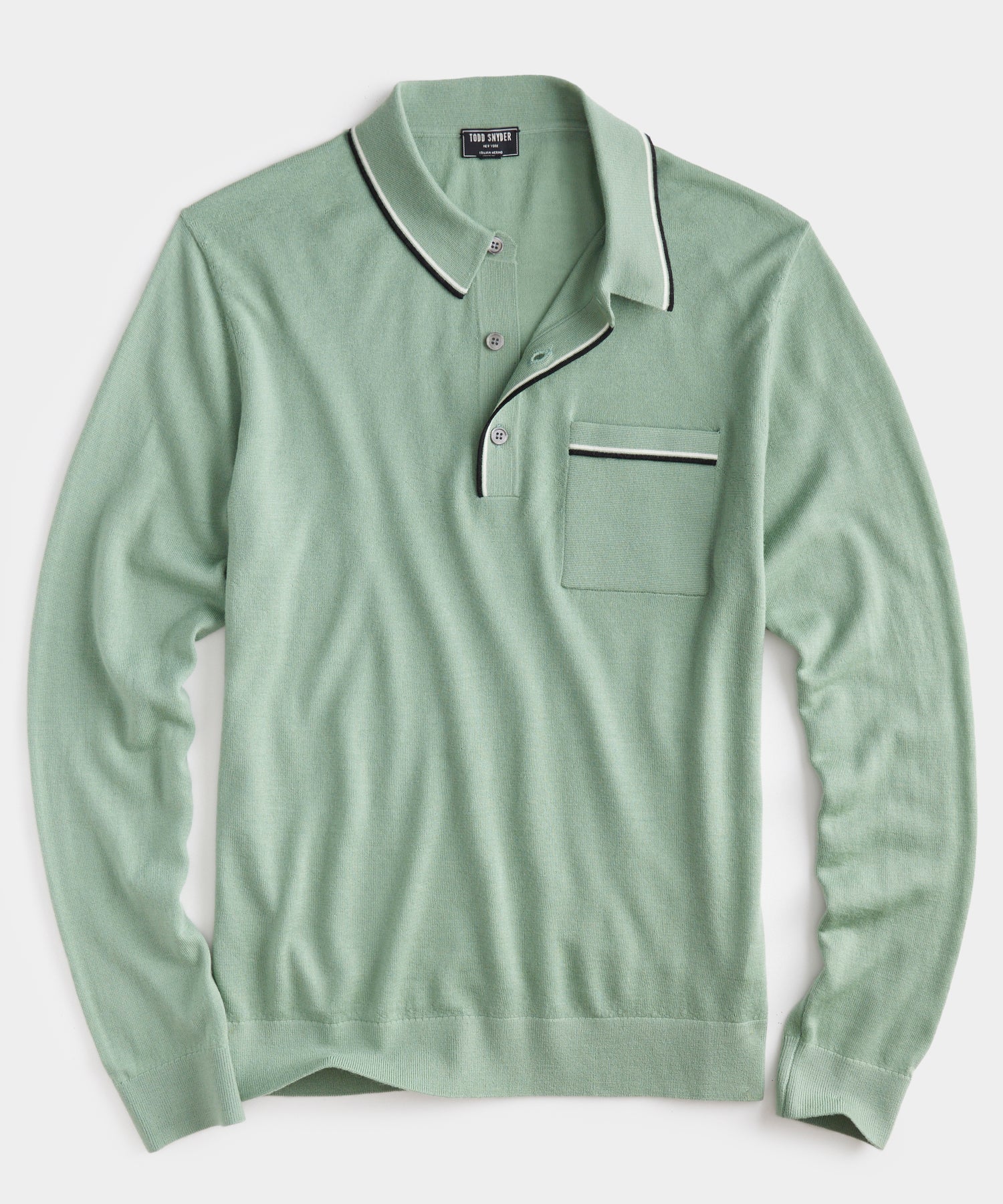 Long-Sleeve Merino Tipped Polo in Soft Spruce