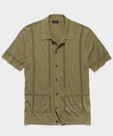 Full Placket Cabana Sweater Polo in Sage - Todd Snyder