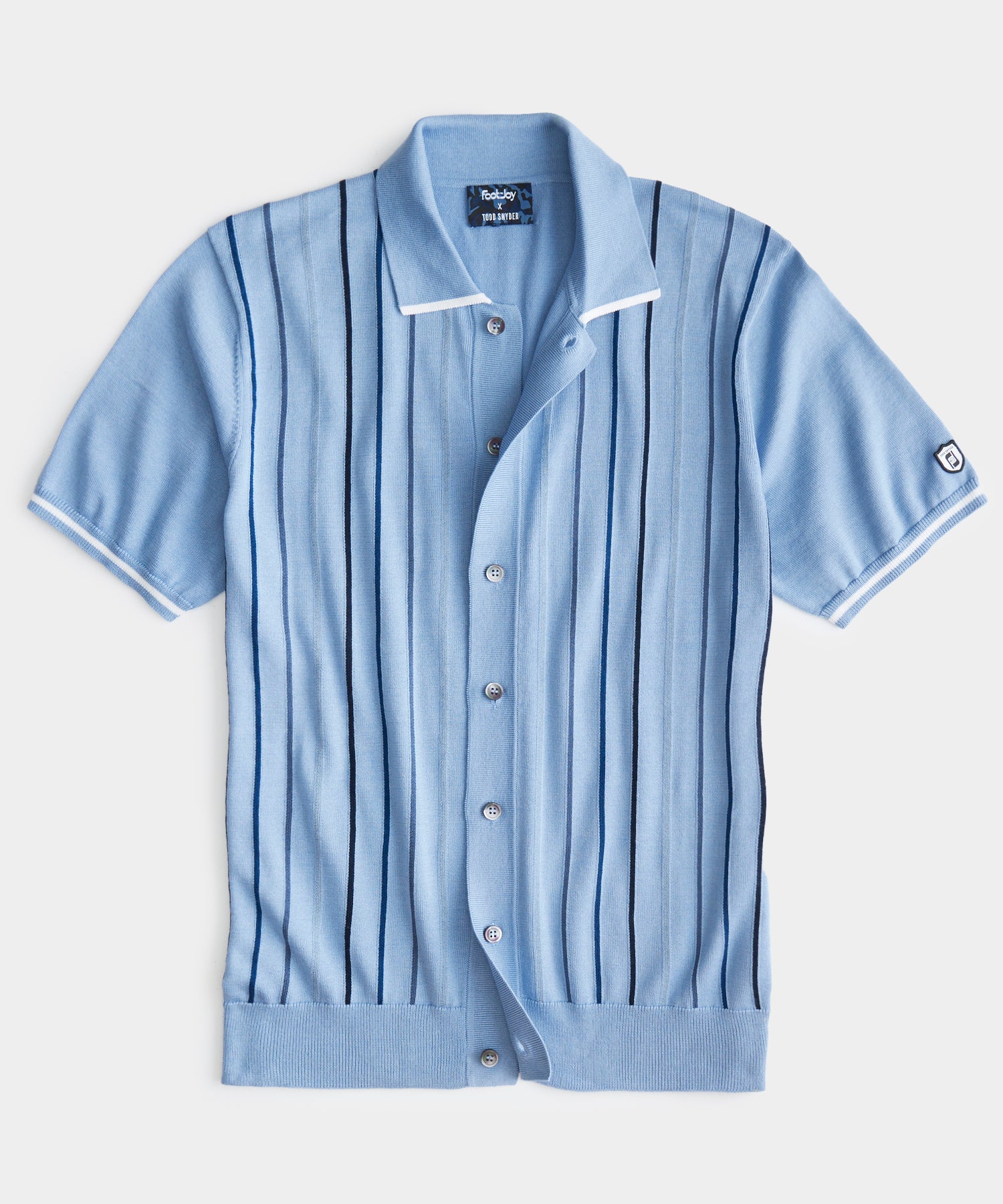 Men’s Vintage Clothing | Retro Clothing for Men Todd Snyder x FootJoy Full-Placket Sweater Polo In Blue $84.00 AT vintagedancer.com