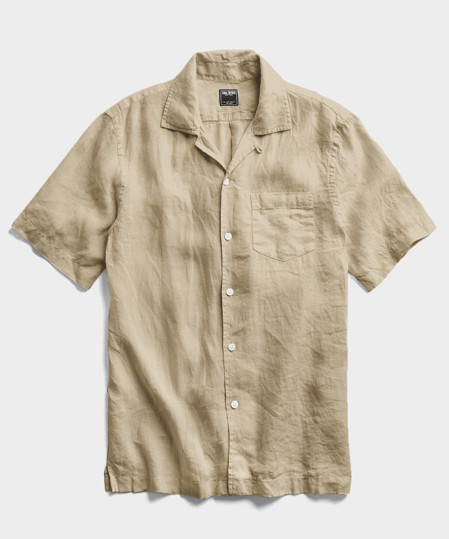 Short Sleeve Linen Camp Collar Shirt in Sand Dune