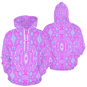 Hoodies for Women, Trippy Hot Pink and Aqua Blue Abstract Pattern