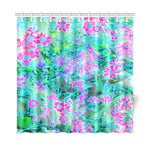 Shower Curtains, Pretty Magenta and Royal Blue Garden Flowers