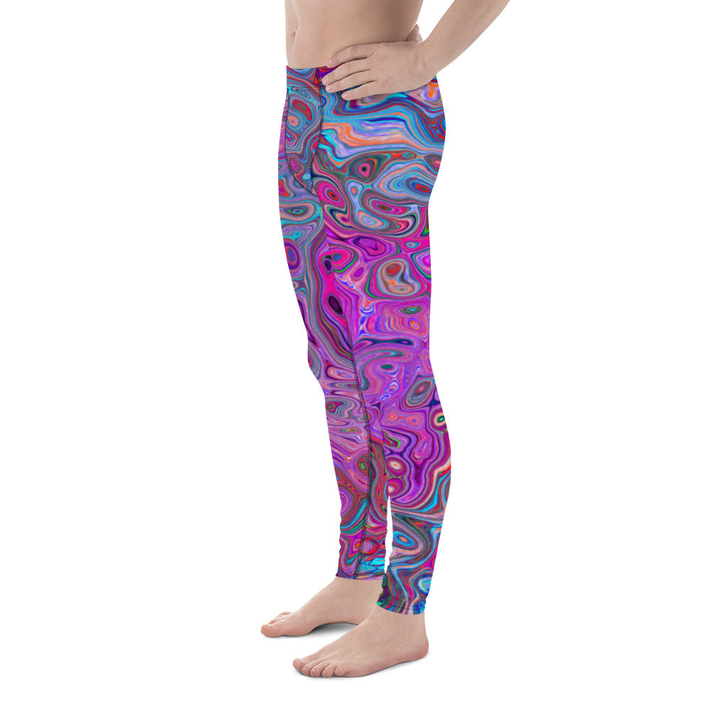 Men's Leggings, Purple, Blue and Red Abstract Retro Swirl