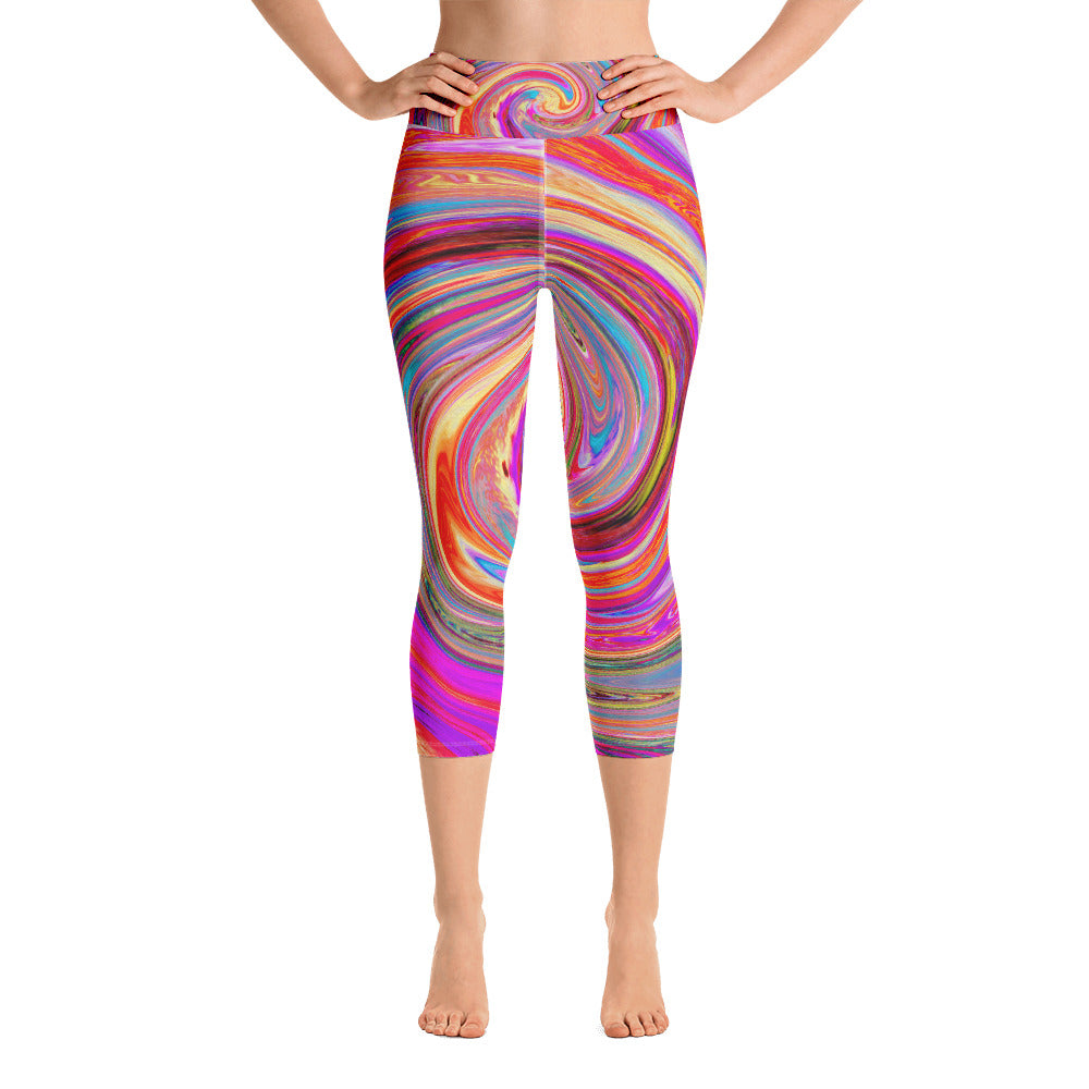 Capri Yoga Leggings, Colorful Rainbow Swirl Retro Abstract Design – My ...