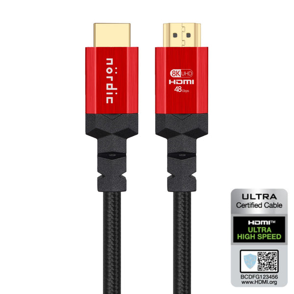 NÖRDIC CERTIFIED CABLES 3m Ultra High Speed HDMI 8K 60Hz 4K 120Hz 48Gbps  Dynamic HDR eARC VRR nylonflätad kabel guldpläterade kontakter HDMI 2.1 –  Nördic