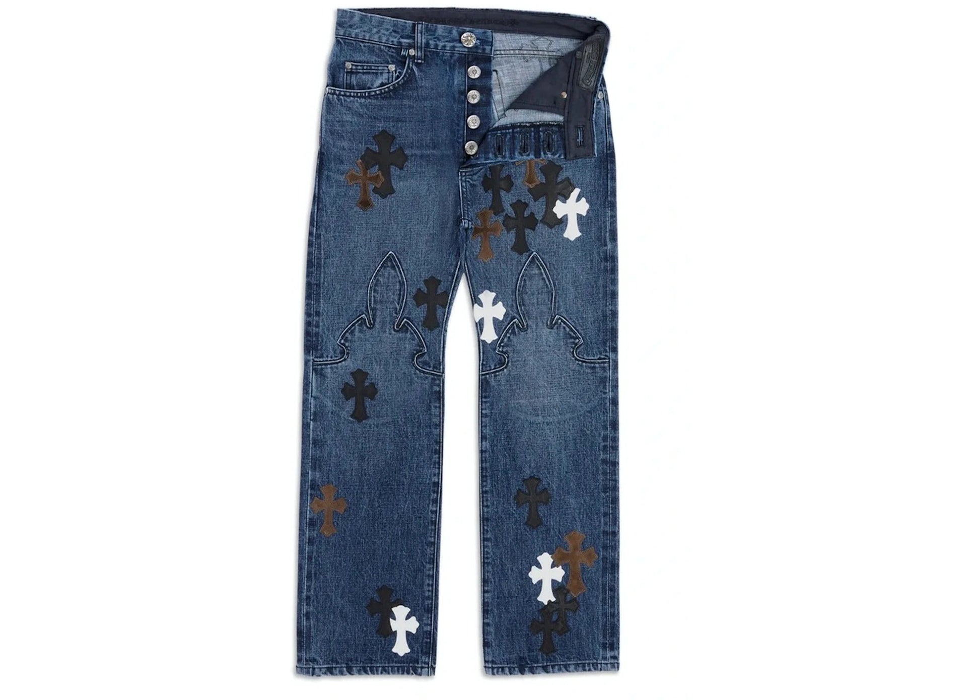 Chrome Hearts Fleur Knee Cross Patch Jeans Blue – Grandeur