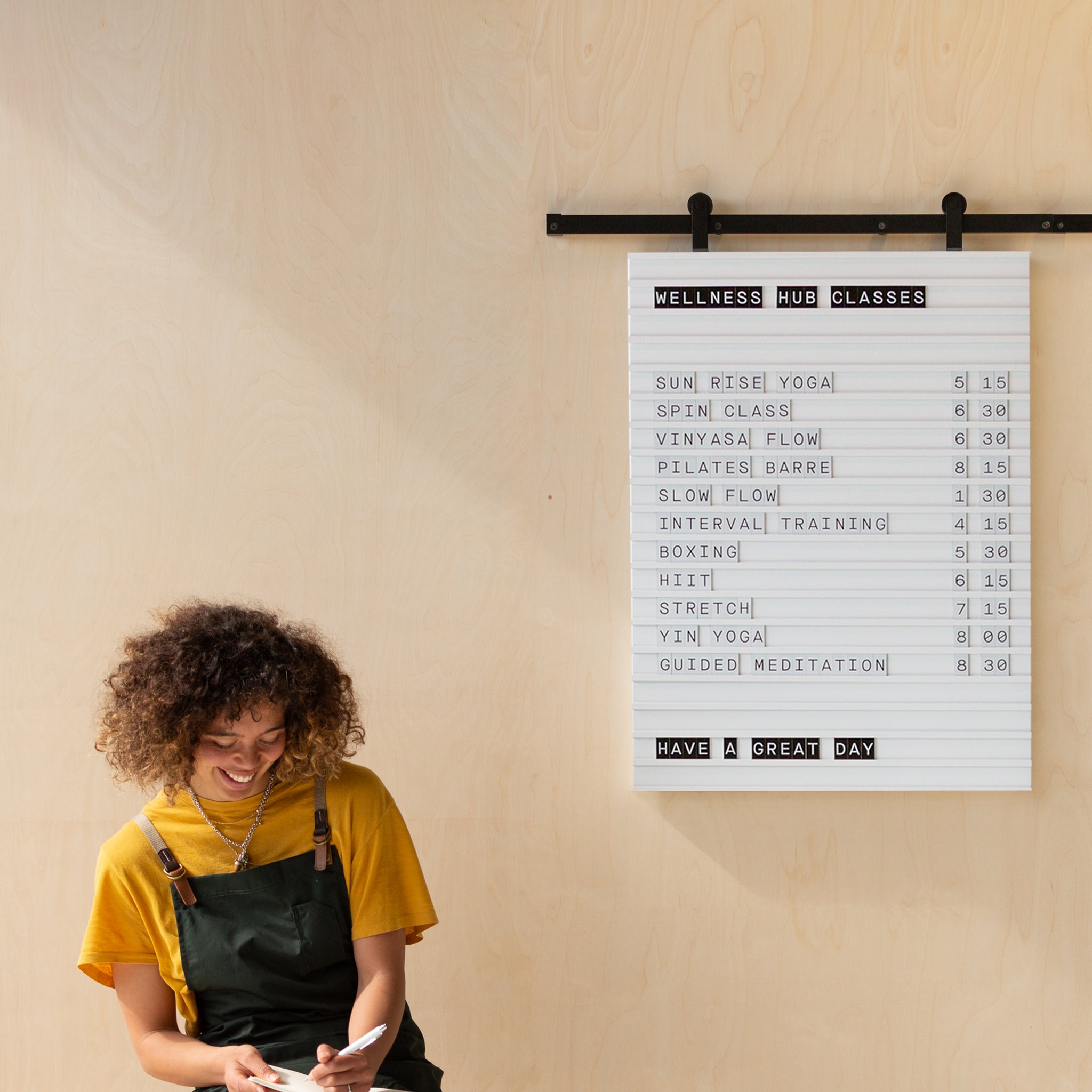 Menu Board with barn door hardware