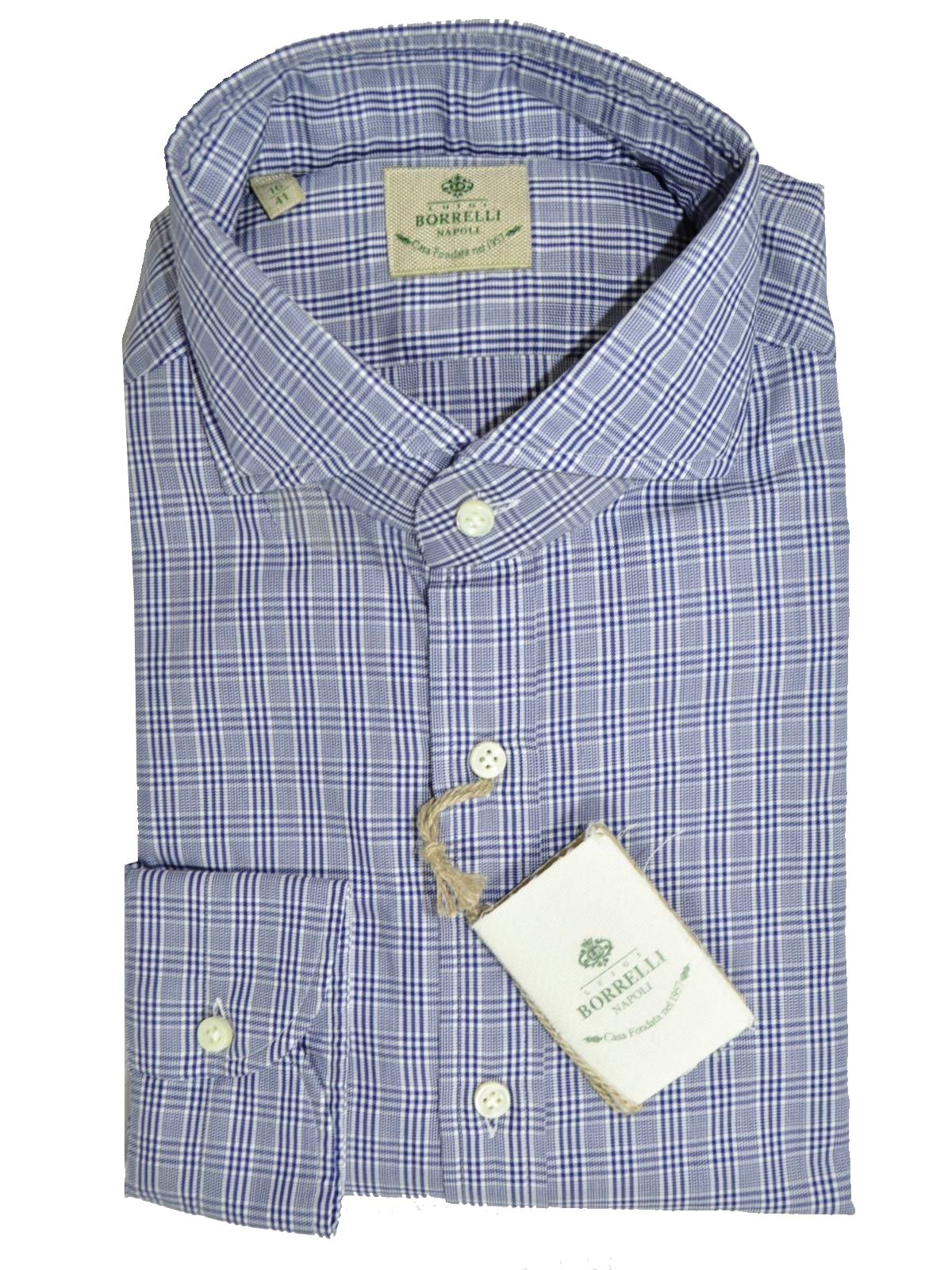 Luigi Borrelli Shirt Tessuto Esclusivo White Blue Check 39 - 15 1