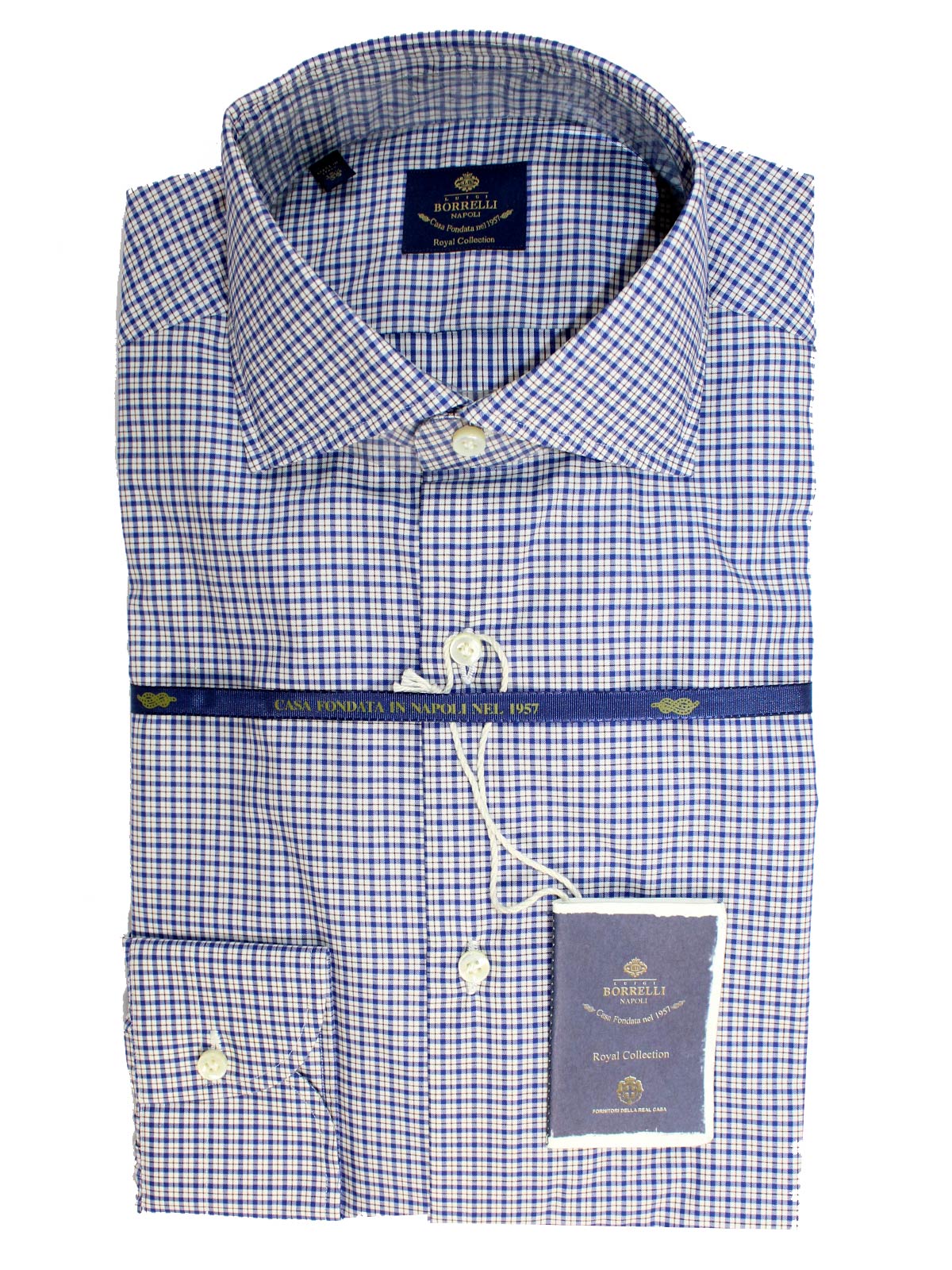 Luigi Borrelli Dress Shirt ROYAL COLLECTION White Brown Royal Blue