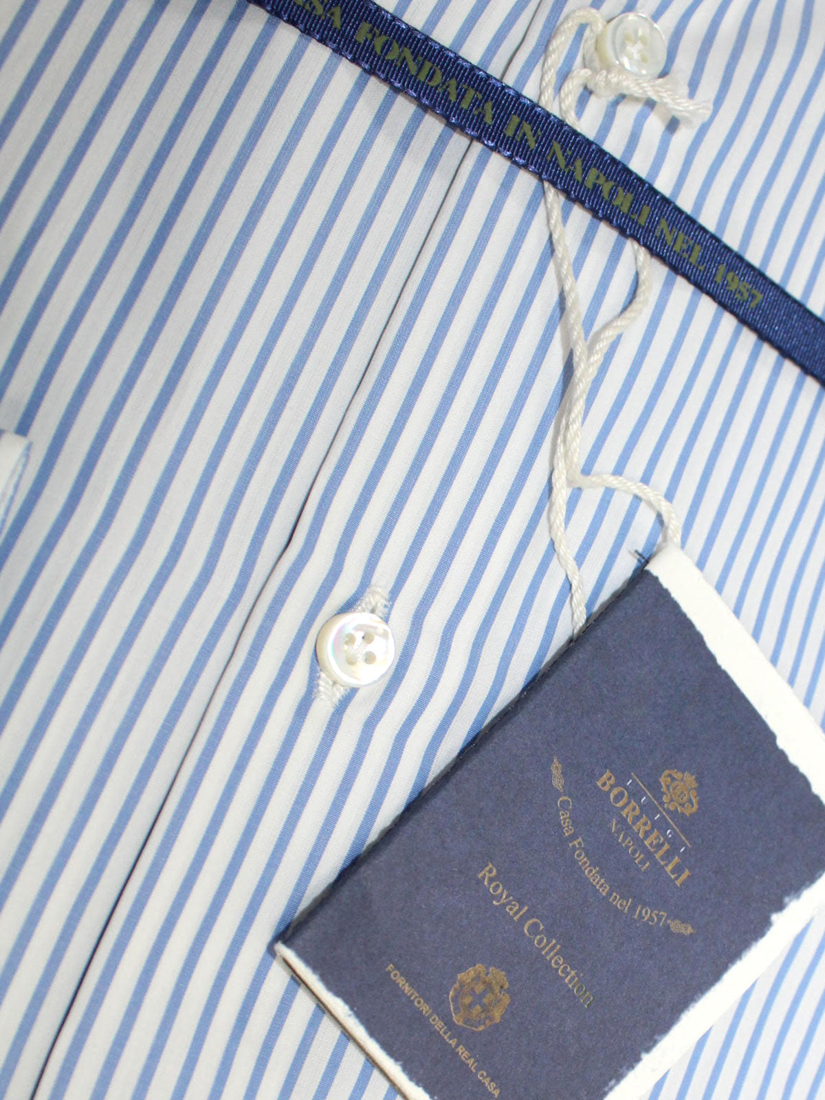 Luigi Borrelli Dress Shirt ROYAL COLLECTION White Blue Stripes 38