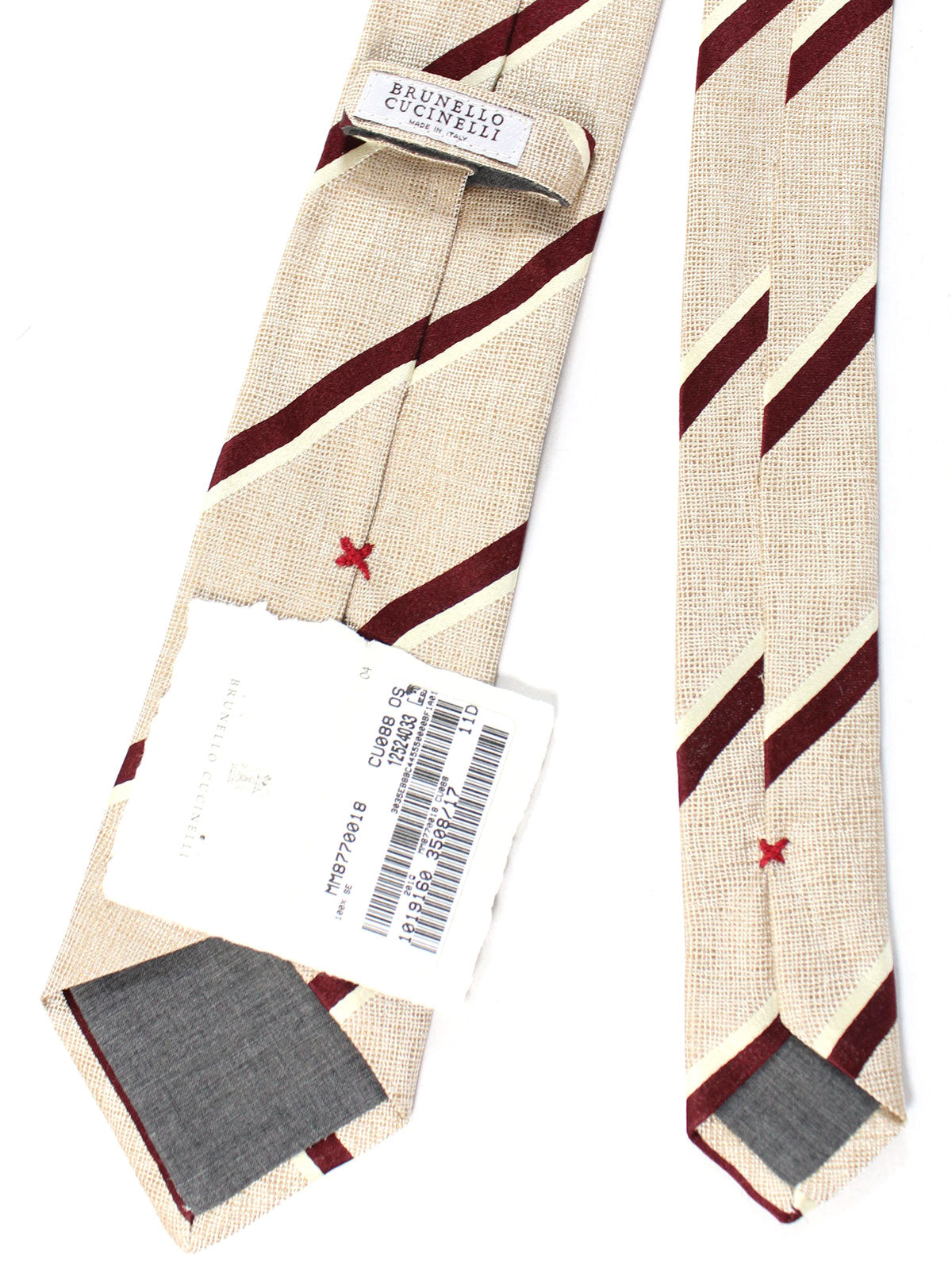 Brunello Cucinelli Silk Tie Cream Maroon Stripes SALE - Tie Deals