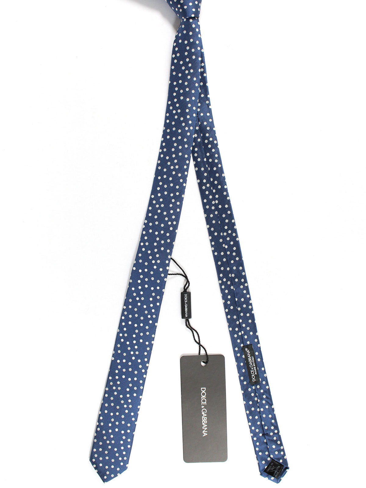 Dolce & Gabbana Skinny Tie Navy Silver Polka Dots - Tie Deals