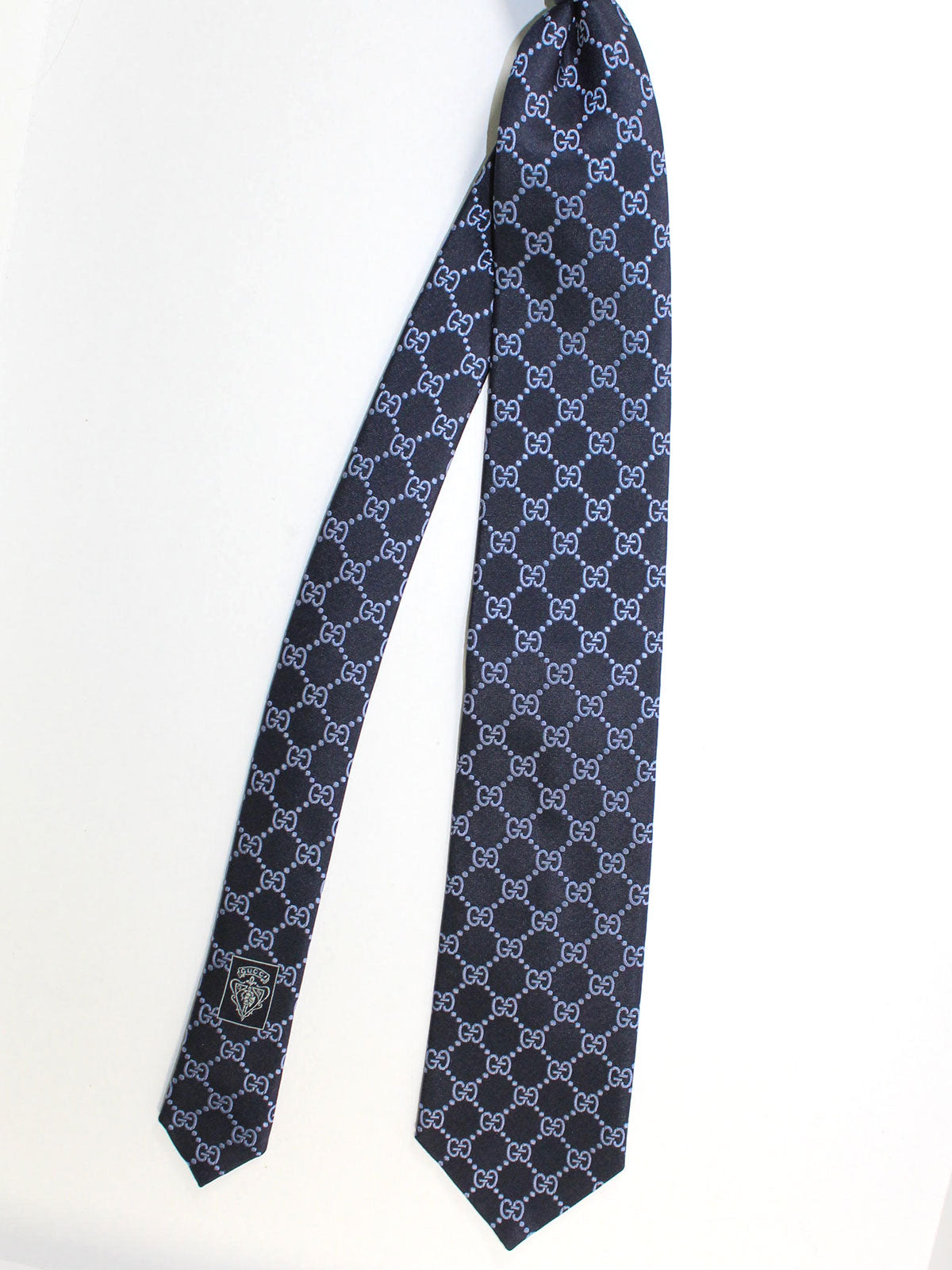 Gucci Silk Tie Dark Blue GG Pattern 
