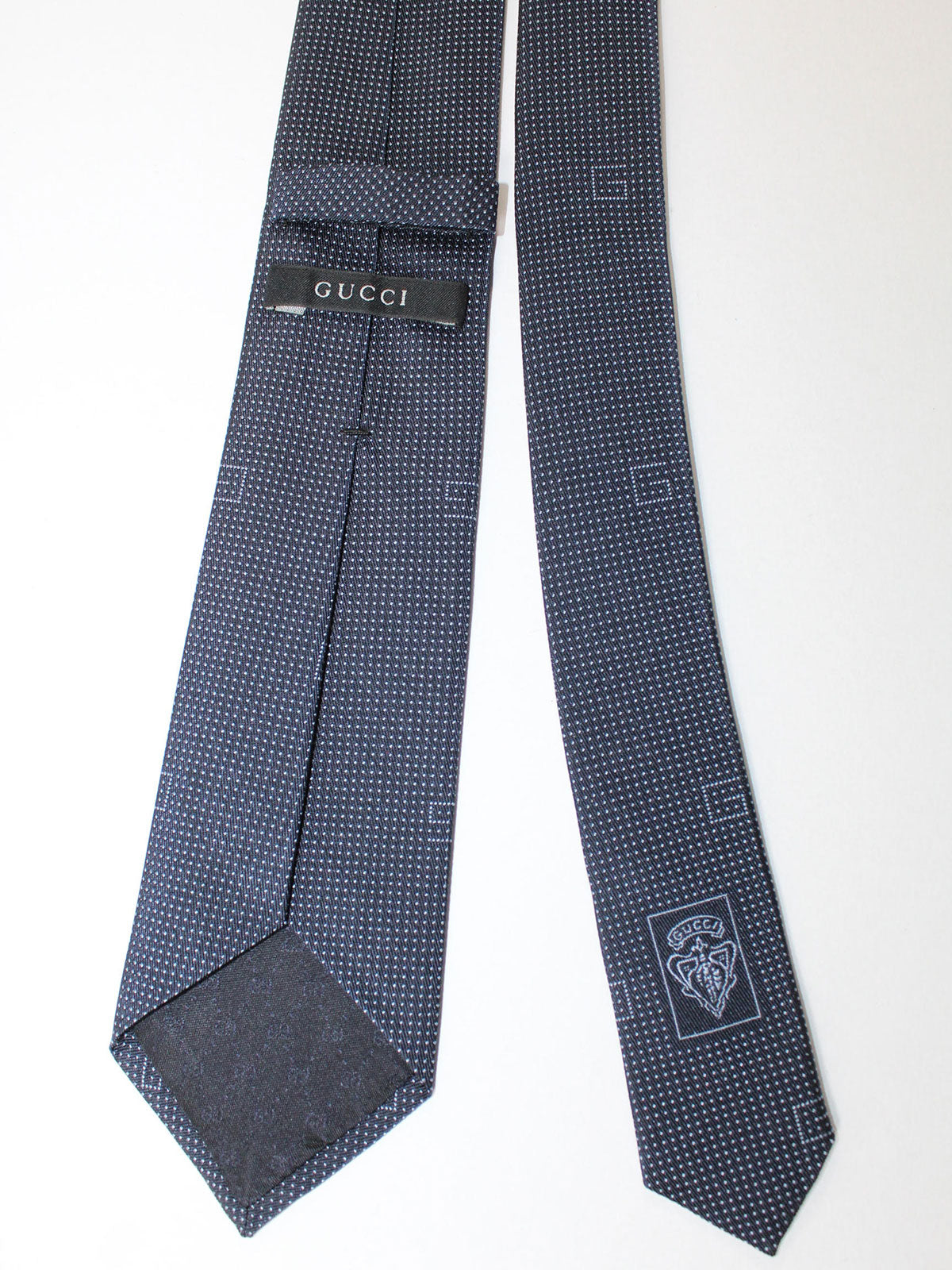Gucci Silk Tie Navy G Mini Dots Design Sale Tie Deals
