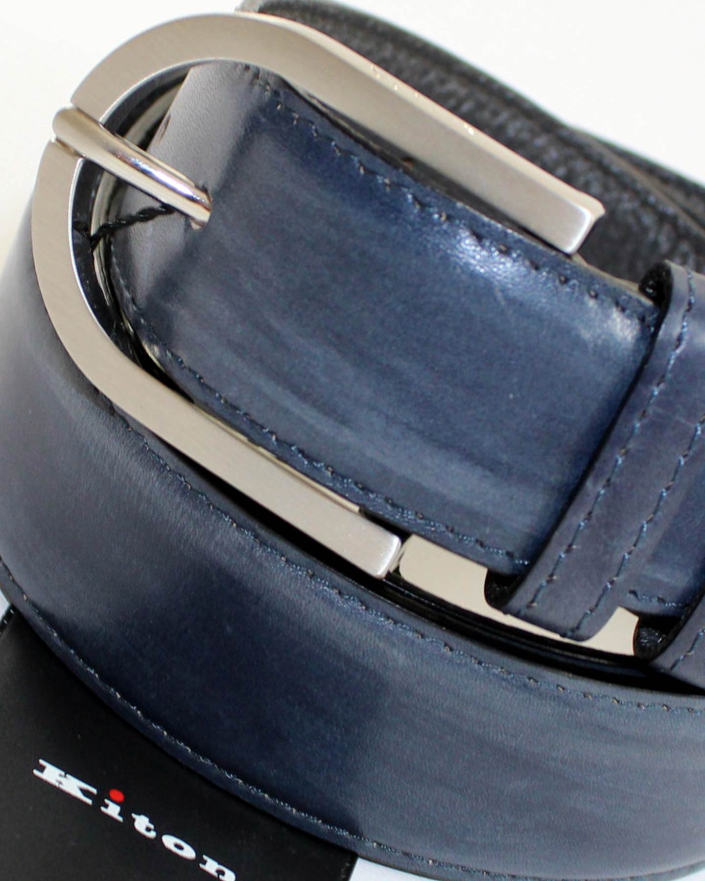 Kiton Belt Lapis Blue - Narrow Leather Men Belt 100 / 40 Sale