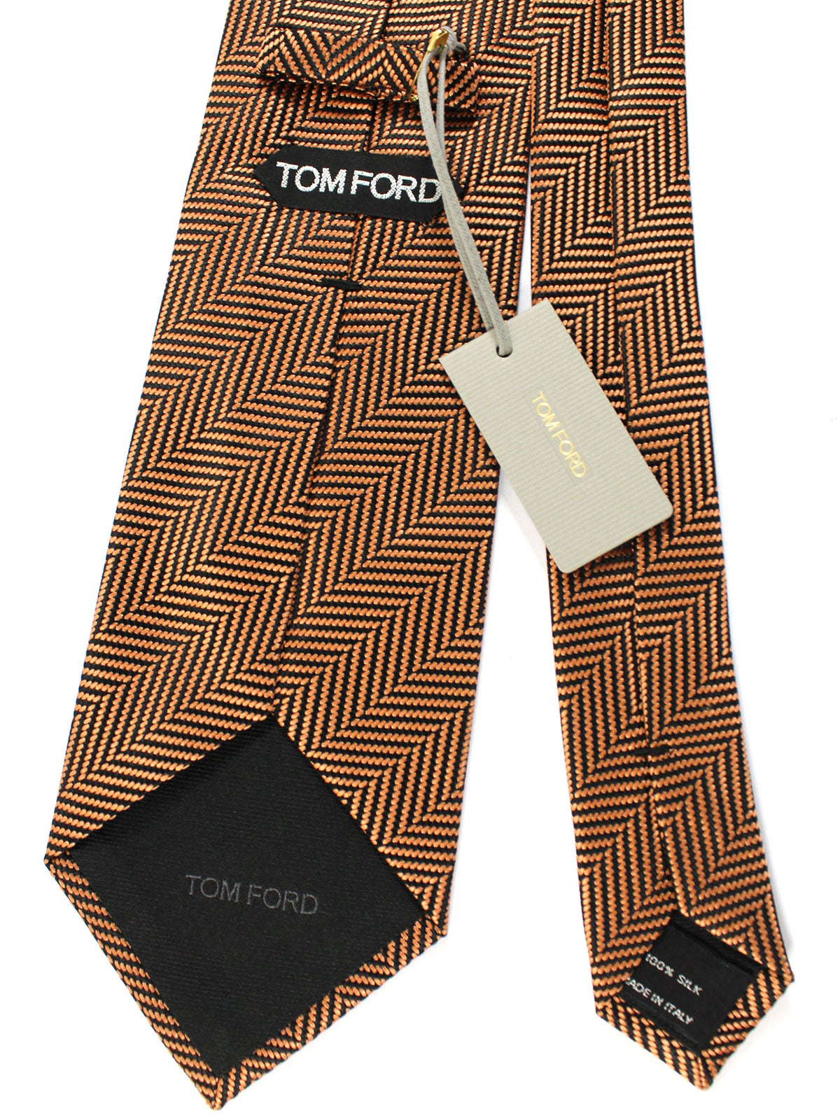 Tom Ford Silk Tie Black Copper Herringbone - Wide Necktie - Tie Deals