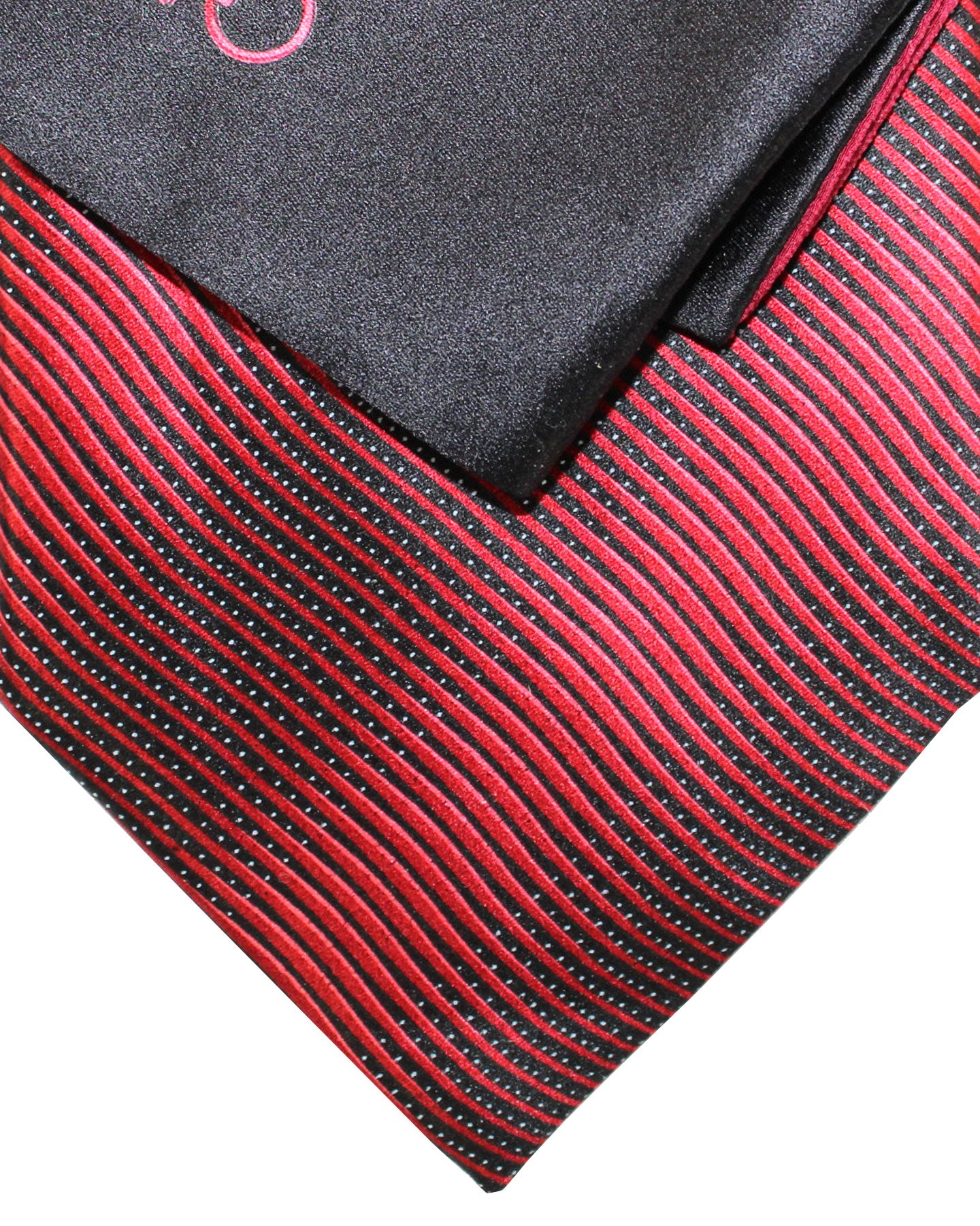 Zilli Silk Tie & Matching Pocket Square Set Burgundy Black Stripes
